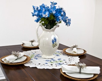 Beautiful Blue Bonnet Table Linens Doilies/Runners/Table Toppers, Fireplace Mantle Scarfs and Window Valances