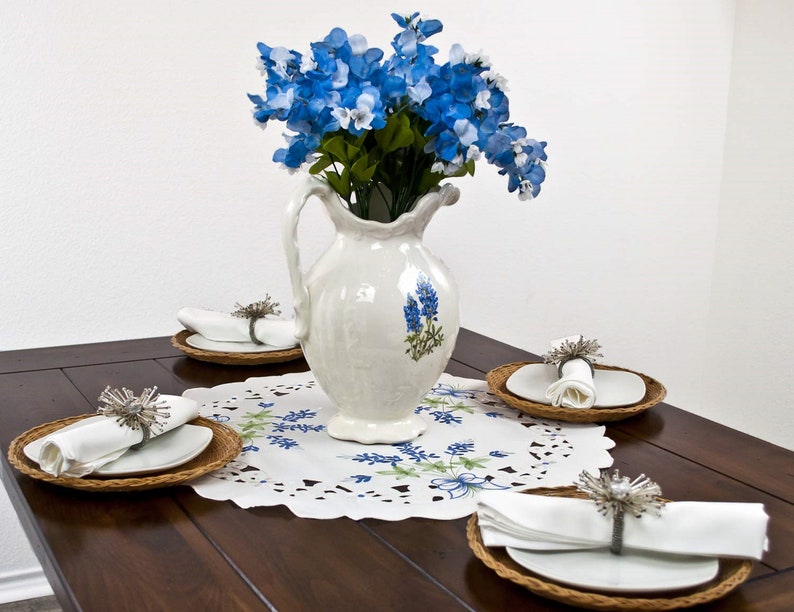 Beautiful Blue Bonnet Table Linens Doilies/Runners/Table Toppers, Fireplace Mantle Scarfs and Window Valances image 1