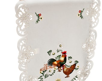 Vintage Rooster Chicken Hens Table Runner 13x70 Inches Double Sided Retro Country Farmhouse Style Table Runners Cloth Washable Farm Birds Kitchen Dining Fabric for Holiday Party Decor