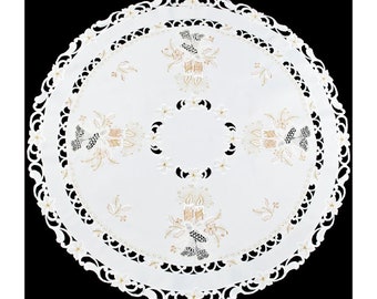 Lovely Christmas Candle Star Embroidery Golden Thread Cutwork Topper Doily 