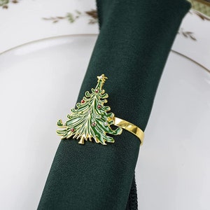 Beautiful New Christmas Tree Napkin Rings with Multi Color Stones  (Set of 4)