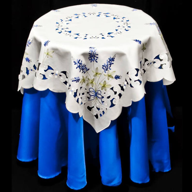 Beautiful Blue Bonnet Table Linens Doilies/Runners/Table Toppers, Fireplace Mantle Scarfs and Window Valances 34" X 34" Topper inches