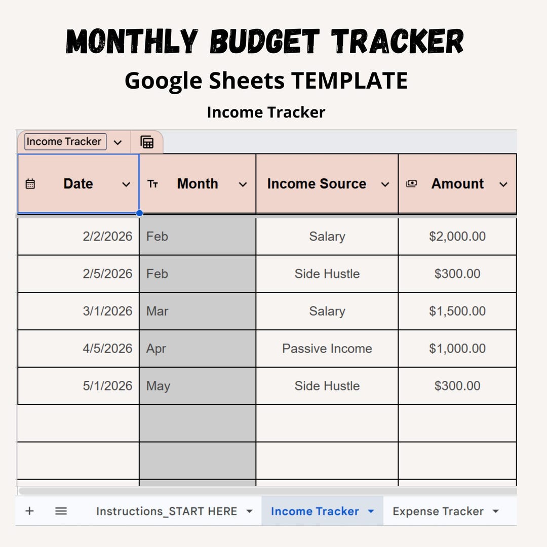 Monthly Budget Tracker Spreadsheet | Income Expense Tracker (google ...