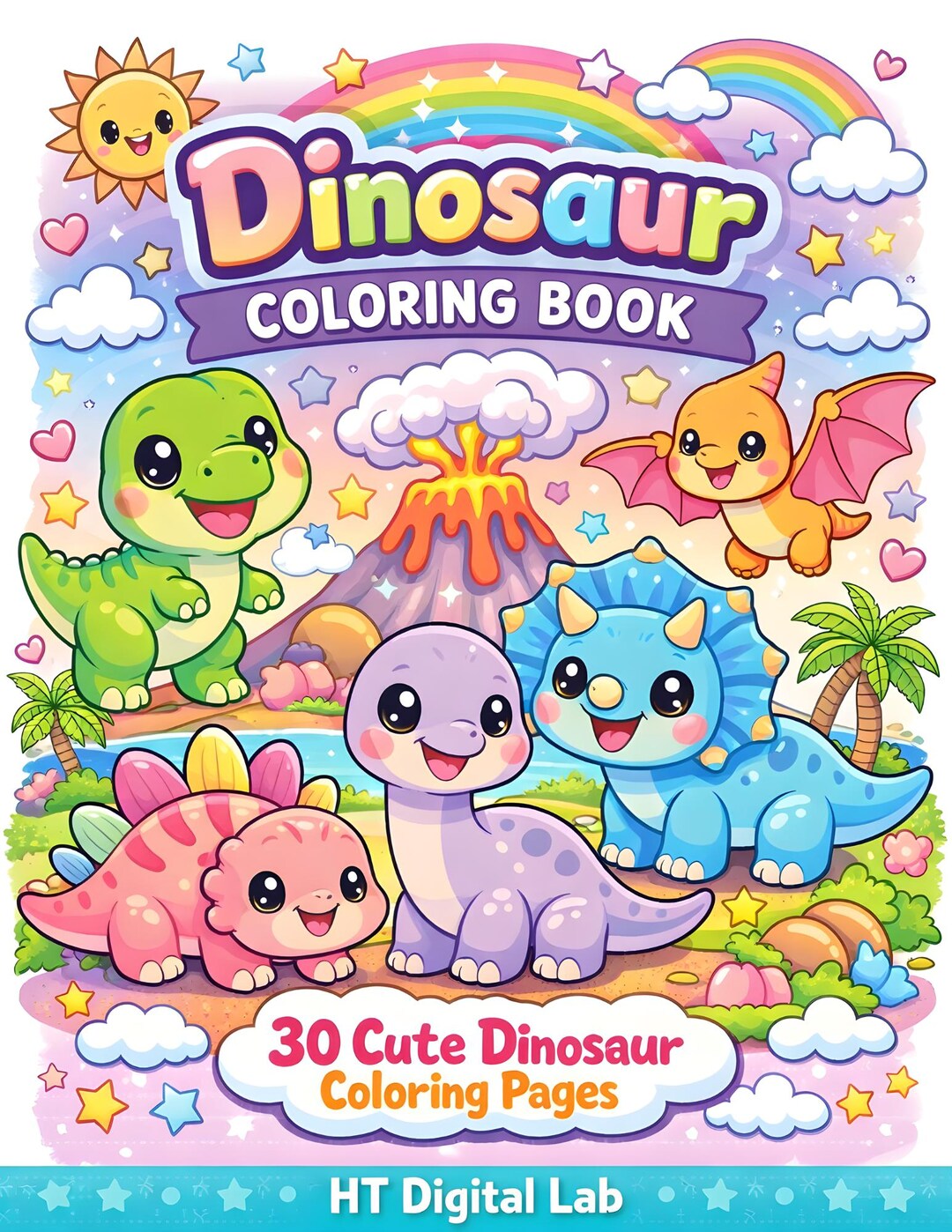Dinosaur Coloring Book for Kids | 30 Kawaii Pages (digital Download) - Etsy