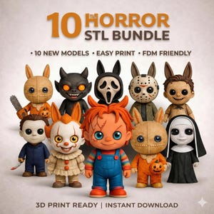 Paquete de archivos STL de terror estilo chibi, 10 figuras de monstruos imprimibles en 3D (descarga instantánea)