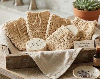 Hand Crocheted Cotton Soap Saver Bag | Exfoliating Pouch, Zero Waste Bath Item