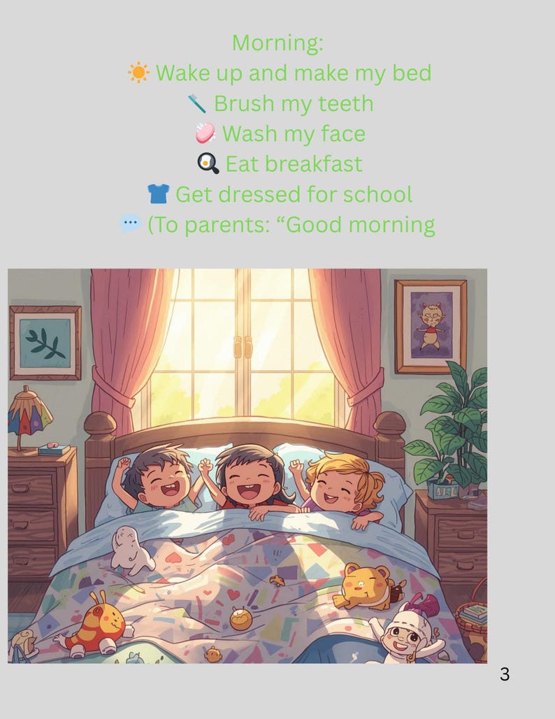 Kids Daily Routine Chart, Morning, After School, Night (english, Kreyol ...