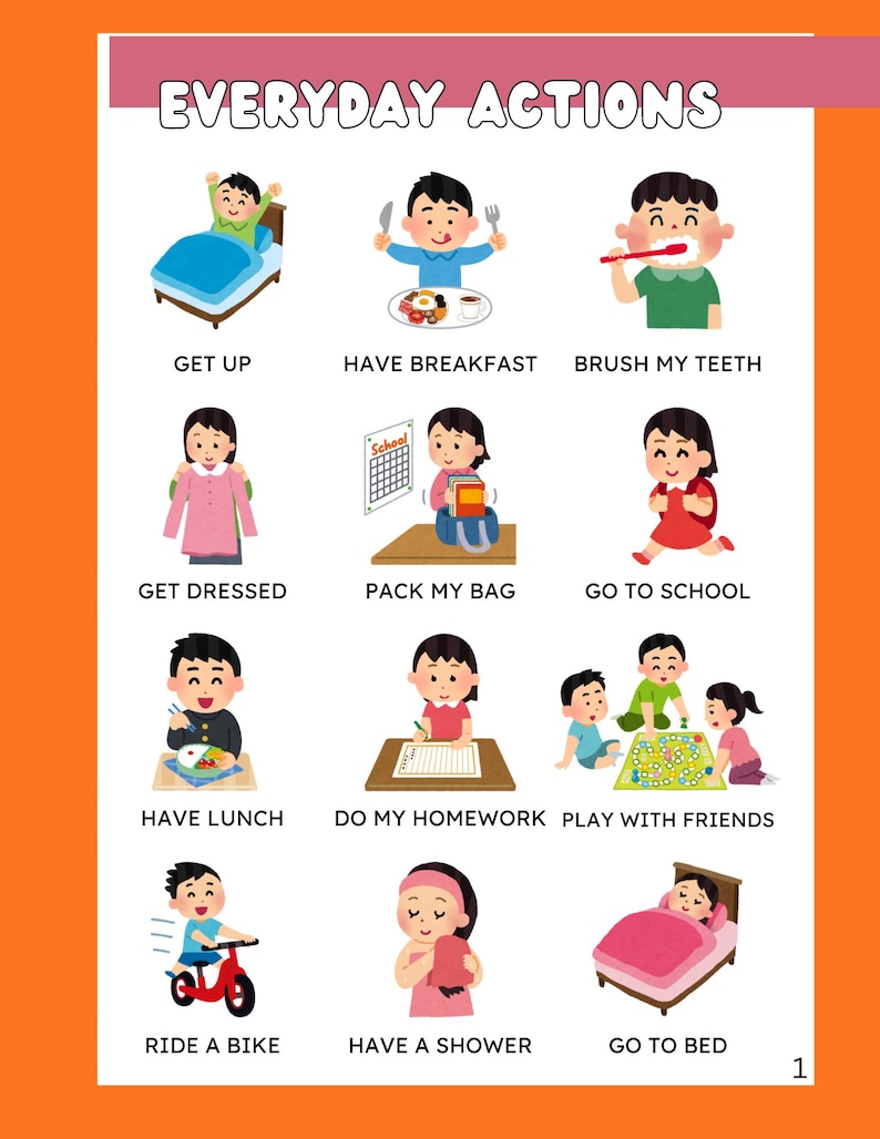 Kids Daily Routine Chart, Morning, After School, Night (english, Kreyol ...