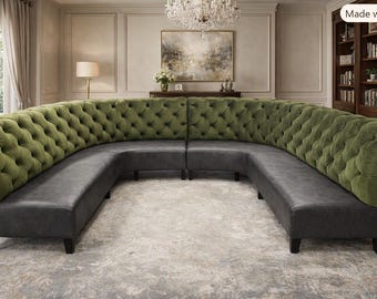 U-Shaped Button Tufted Booth, Commercial Restaurant Nightclub Seating Bench