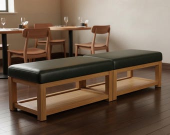 Solid Wood Bench, Hunter Green Vinyl Seat, Farmhouse Entryway Seating (Made to Order)