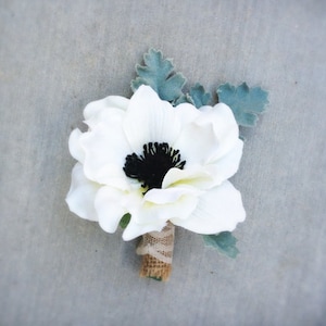 Silk Flower Boutonniere Custom Floral Buttonhole Anemone Boutonniere Rose Boutonniere image 1