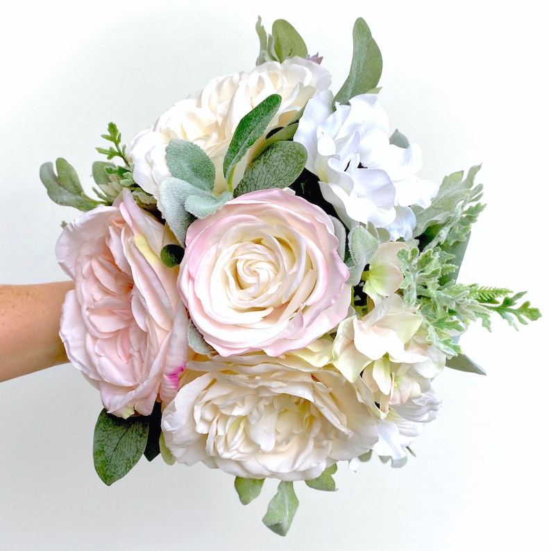 Peonies Succulent Bouquet; Pink Ivory Green Wedding Bouquet; Silk Wedding Flowers with Roses Succulent; Bridal Bouquet Pastel Colors