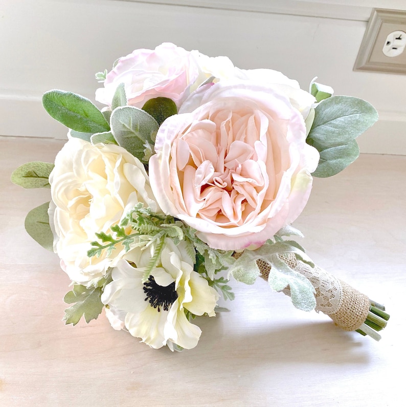 Peonies Succulent Bouquet; Pink Ivory Green Wedding Bouquet; Silk Wedding Flowers with Roses Succulent; Bridal Bouquet Pastel Colors