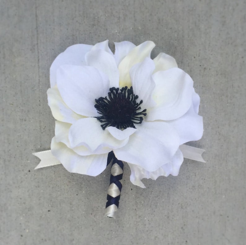 Silk Flower Boutonniere Custom Floral Buttonhole Anemone Boutonniere Rose Boutonniere image 2