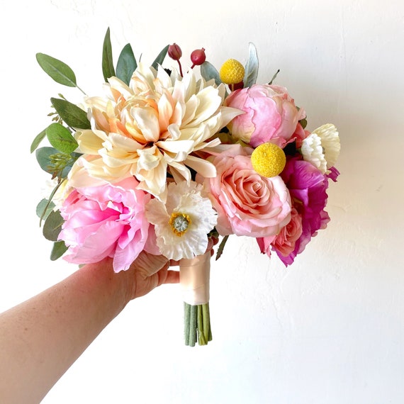 Bouquet de mariée Couleurs vives Pastel Soie Mariage Bouquet - Etsy France