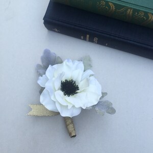 Silk Flower Boutonniere Custom Floral Buttonhole Anemone Boutonniere Rose Boutonniere image 3