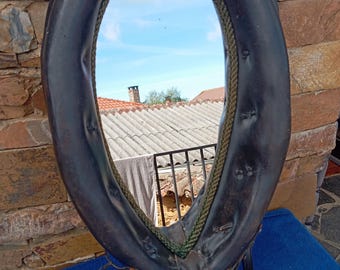 Antique Spanish Horse Collar Wall Mirror, Brass Horse Medallion, Equestrian Rustic Decor