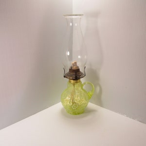 Vintage Fenton Daisy and Fern Vaseline Glass Finger Oil Lamp