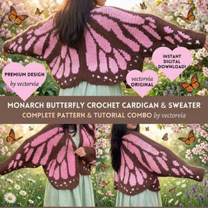 Häkelanleitung: Monarchfalter Cardigan | Übergroßer Flügel-Pullover | Tapisserie gehäkelt Digitales PDF | Fairycore Boho Pullover