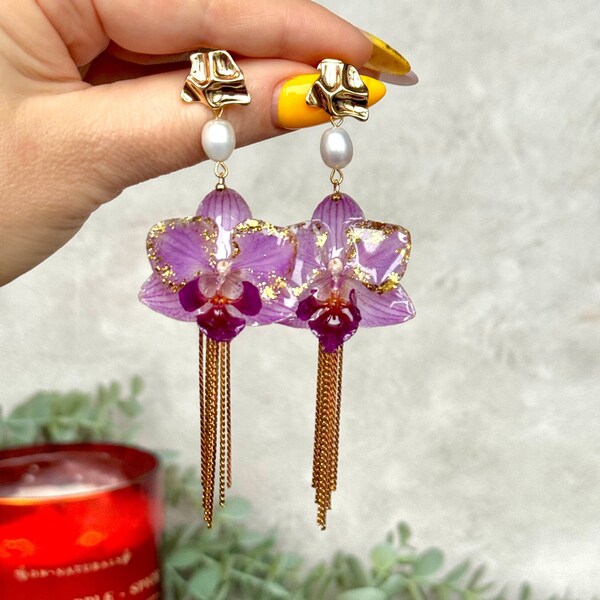 Real Orchid Earrings | Unique Handmade Jewellery | Botanical Earrings | Women's Jewellery | Nature Flower Earrings | Irishmade Jewellery