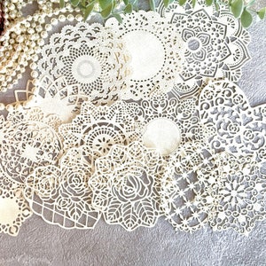 Paper Doilies Die Cuts | Vanilla/Cream Colour | Scrapbook Pages | Paper Craft | Mixed Media, Paper Embellishment | 15pcs Mixed Paper Doilies