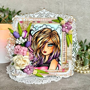 Einzigartige Geburtstagskarte | Handgefertigte und handkolorierte Grußkarte | Bday Karte für ein Mädchen | OOAK Geburtstagskarte | Geschenk für Mama | Geburtstagsgeschenk