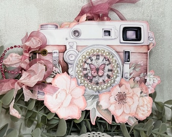 Shabby Chic Floral Photo Album: Handmade Butterfly Keepsake Junk Journal 14cm x 12cm | Holiday Memory Book
