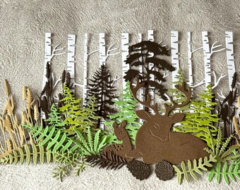 Woodland Paper Die Cuts: Deer Family, Trees, Leaves - Scrapbook Embellishments (27pcs Set)