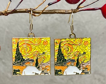 Kolczyki Van Gogh Art: Ręcznie robione, hipoalergiczne haczyki bez niklu