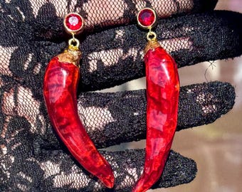 Ohrringe aus echten Chilischoten | Statement-Ohrringe mit roter Paprika | Einzigartiger Schmuck für Feinschmecker | Scharfes Geschenk | Handgefertigter Schmuck