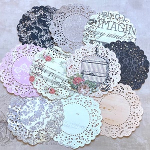 10 Stück Shabby Chic Deckchen, Papierstanzen, Scrapbook-Seiten, Basteln, veränderte Kunst, Mixed Media, Papierverzierung, Karten-Topper, Junk-Journal