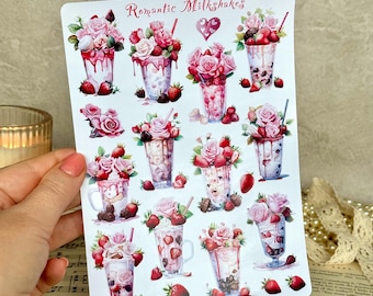 Erdbeer-Milchshake-Stickerbogen: Scrapbook Planer Sticker