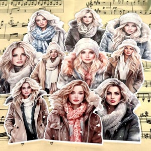 Winter Blond Girls • Set of 10 Cut-Out Stickers • Scrapbooking | Junk Journal & Planner Supplies • Winter Cozy Fashion Aesthetic Stickers