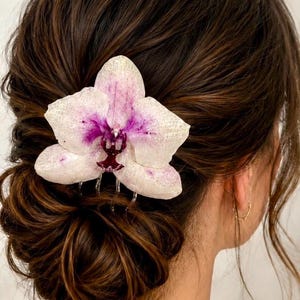 Handmade Real  Purple and Cream Butterfly Orchid Hair Clip Preserved Orchid Hair Clip - Etsy main image 4