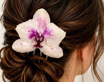 Spinka do włosów z prawdziwą orchideą: Spinka do włosów ślubna z utrwalonym kwiatem, ślubna