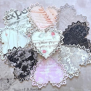 9 Stück Shabby Chic Herz-Deckchen sterben Schnitte | Papier Ausschnitte | Scrapbook Seiten | Papiermodelle | Karte Verschönerung Topper | Junk Journal