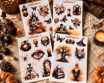 Halloween-Stickerbogen | Gothic-Halloween-Sticker | Junk-Journal-Sticker | Scrapbook, Planer & Ephemera