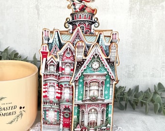 Victorian Christmas House Pop-Up Card Booklet | Handcrafted 3D Holiday Keepsake Gift