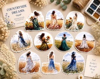 Countryside Dreams Damen-Sticker: Blumenkleider, Scrapbook-Planer-Verzierungen (10er-Set)