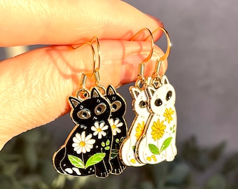 Blumen Katze Ohrringe: Boho Hippie Stil