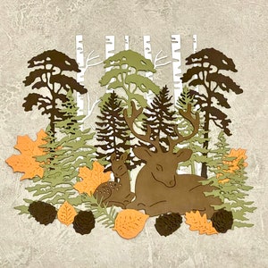 24 pezzi fustellati di carta per bosco/foresta/ritagli di carta per famiglia di cervi/carte fatte a mano/pagine di album/lavoretti con la carta/abbellimenti di carta