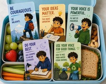 Affirmationskarten für Jungen mit hispanischem Hintergrund | Lunchbox-Notizen auf Englisch und Spanisch | Druckbare Karten für positive Denkweise (zweisprachig)