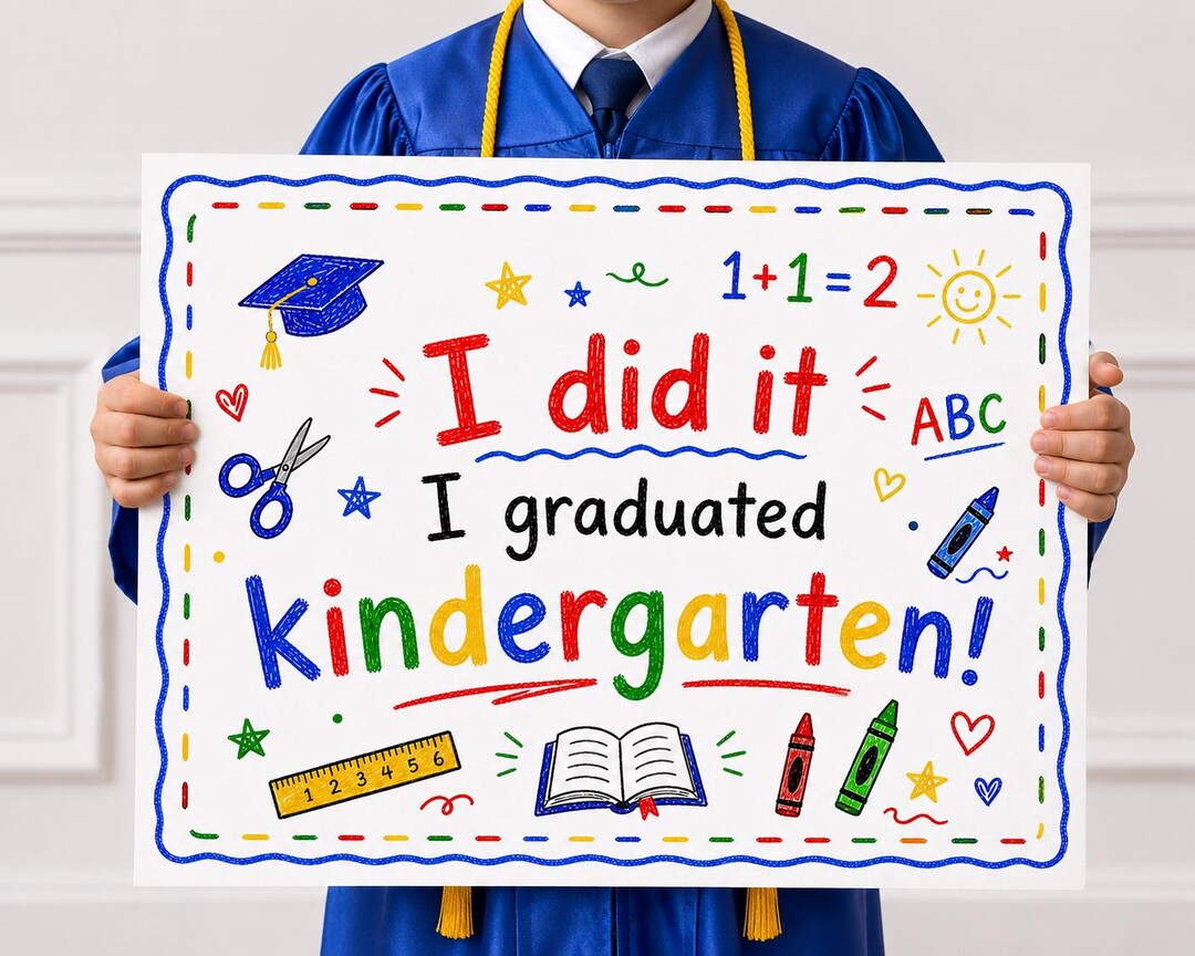 Kinder Graduation Sign Kindergarten Graduation Sign, Colorful School Graduation Photo Prop ...