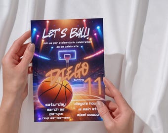 Basketball Slam Dunk Birthday Invitation | Editable Canva Sports Party (Digital Download)