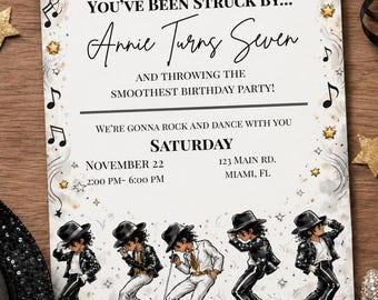 Smooth Criminal Birthday Invitation, Moonwalk Party, Thriller Editable Canva Template (Digital Download)