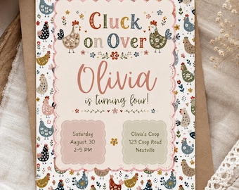 Chicken Birthday Invitation, Editable Canva Template (Digital Download)