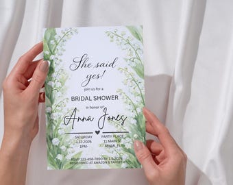 Lilly of the Valley, Bridal Shower, She said Yes. Invitation. Digital download only