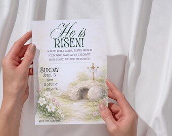 He Is Risen Easter Invitation | Christian Brunch Invite (Digital Download)