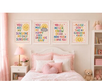 You Are My Sunshine Nursery Prints | Set of 4 Colorful Wall Art (Digital Download)