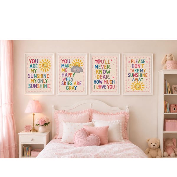 You Are My Sunshine Nursery Prints | Set of 4 Colorful Wall Art (Digital Download)